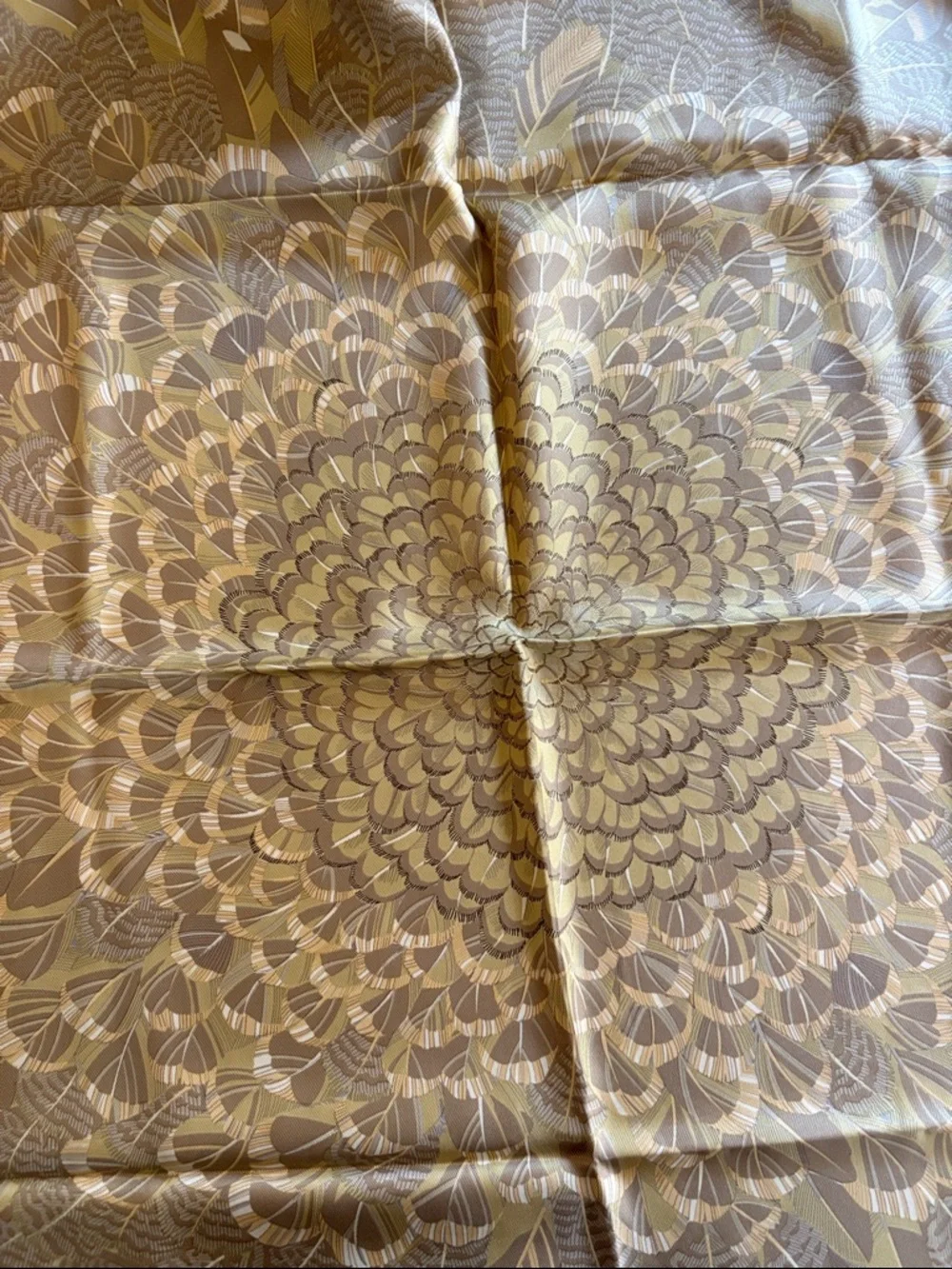 Vintage Holland & Holland Beige Feather Print Silk Scarf